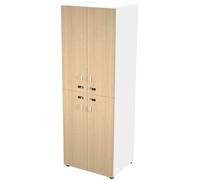 Casier double Eminence L. 64,2 x H. 184 cm - Meuble 2 colonnes 4 portes superposées avec serrures à code indépendantes - 4 niches principales - Corps Blanc - Portes Chêne