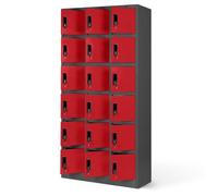Casier vestiaire 3B6A Armoire Metallique 18 Compartiments revêtement en Poudre 185 cm x 90 cm x 40 cm (Anthracite/Rouge)