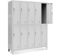 Casier vestiaire 5B2A armoire metallique 10 Compartiments revêtement en poudre 172 cm x 136 cm x 45 cm (gris)