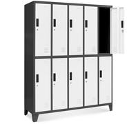 Casier vestiaire 5B2A Armoire Metallique 10 Compartiments revêtement en Poudre 172 cm x 136 cm x 45 cm (Anthracite/Blanc)