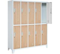 Casier vestiaire 5B2A Armoire Metallique 10 Compartiments revêtement en Poudre 172 cm x 136 cm x 45 cm (Blanc/Imitation Bois)