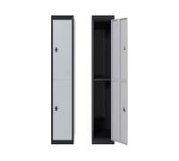 Casier Vestiaire Metallique Armoire Exterieur Verrouillable 2 Compartiments avec Ventilation 188 x 51 x 10 cm, Armoire de Rangement Sécurisée pour Entreprises, Écoles, Salles de Sport et Bureaux