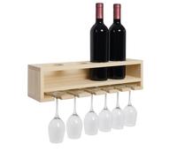 Casiers à bouteilles HWC-P21, porte-verres/bouteilles Bar mural Casier pour 4 bouteilles/6 verres Bois Certifié MVG 12x48x12cm naturel Marron