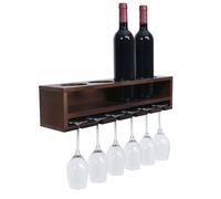 Casiers à vin HWC-P21, porte-verres/bouteilles Bar mural Casier pour 4 bouteilles/6 verres Bois Certifié MVG 12x48x12cm marron Marron