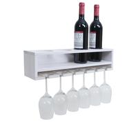 Casiers à vin HWC-P21, porte-verres/bouteilles Bar mural Casier pour 4 bouteilles/6 verres Bois Certifié MVG 12x48x12cm blanc Blanc