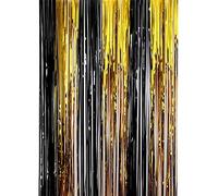 Casiler 2pcs Rideaux en Papier d'or Noir Fringe Graduation Graduation en Papier D'aluminium en Papier Frange Rideau De Rideau Arrière Décoration De Fête De Photographie