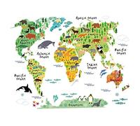 Casiler Carte du Monde Sticker Mural Vinyle Mur Mur Décalque Animal Dessin Animé Stickers Muraux pour Enfants