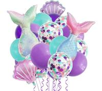 Casiler Lot de 22 Ballons en Forme De Coquillage De Sirène, Ballons en Aluminium, Queue De Sirène Colorée, Décoration De Fête d'anniversaire sur Le Thème De, Baby Shower, Ballon Queue De Poisson