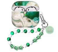 Casililor Coque en marbre vert pour Airpod 4 avec cordon papillon - Coque compatible avec AirPods 4e génération (2024) pour femmes et filles