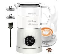 Casimhu Mousseur à Lait Électrique 4 en 1 avec Chauffe Lait, Carafe Transparente pour Contrôle Visuel, Commande Tactile, Mousse Chaude et Froide pour Café, Latte, Cappuccino, Verre, Blanc