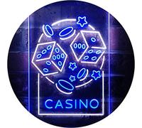 Casino Dice Game Man Cave Dual Color LED Enseigne Lumineuse Neon Sign Blanc et bleu 300 x 400mm st6s34-i2785-wb