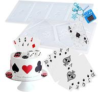 Casino Playing Cards 4 Aces Poker Costumes & 4 moules en silicone d'une sorte Lot de 2 moules en silicone pour moulage en résine époxy, décoration de gâteau fondant, bonbons au chocolat fondus, glace