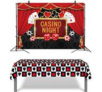 Casino Theme Party Decorations - Contain Casino Backdrop & Poker Tablecloth Las Vegas Theme Game Night Photography Background for Casino Birthday Party Supply