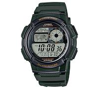 Casio AE1000W Series | Montre numérique pour homme | 100 m WR | Multi alarmes | Chronomètre 100 secondes | Compte à rebours | Carte du monde pour le temps | Lumière LED | Affichage analogique LC |