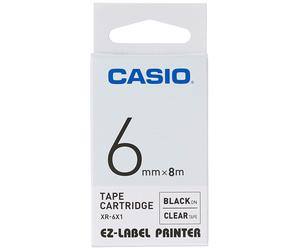 Casio EZ Label Printer XR-6X1, self-Adhesive Scroll, 6 mm x 8m, Black on Transpa