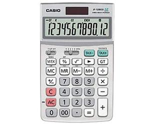 CASIO JF-120ECO Eco-Rechner, nachhaltig, 12-stellig, Solar/Batteriebetrieb | Gehäuse aus recyceltem Kunststoff, 12-stelliges extra großes Display, Währungsumrechnung, Steuerberechnung, Solar/Batterie