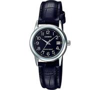 Casio #LTP-V002L-1B Montre à cadran noir et date, bracelet cuir analogique standard pour femmes