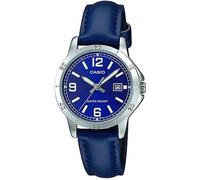 Casio LTP-V004L-2B Montre habillée pour femmes, bracelet en cuir bleu, cadran bleu, date analogique