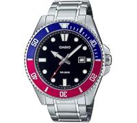 Casio MDV106-1AV 200 M WR Montre de plongée pour Homme Noir, Bleu/Rouge/Argent, Bracelet en Acier Inoxydable