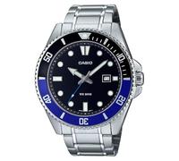 Casio MDV107D-1A2V Montre de plongée pour Homme en Acier Inoxydable 200 m Noir/Bleu Cadran Noir 3 Aiguilles, Bleu, Décontracté