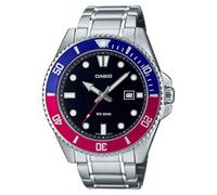 Casio MDV107D-1A3V Montre de plongée pour homme en acier inoxydable 200 m Rouge/bleu Cadran noir 3 aiguilles, noir, Sports