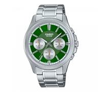 Casio Montre MTP-1375D-3AVDF Cadran vert Acier inoxydable Quartz Étanche 50 m Bracelet argent Homme