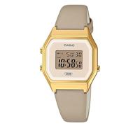 Casio Montre Quartz Femme 29.00mm avec Cadran crème Digitale et Bracelet en Bracelet en Cuir Champagne LA680WEGL-5EF