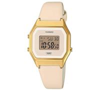Casio Montre Quartz Femme 29.00mm avec Cadran crème Digitale et Bracelet en Bracelet en Cuir Crème LA680WEGL-4EF