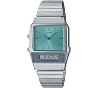 Casio Montre Quartz Femme 32.00mm avec Cadran Bleu analogique/numérique et Bracelet en Bracelet en Acier Argent AQ-800EC-2AEF