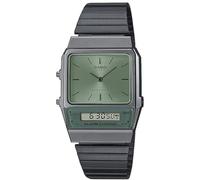 Casio Montre Quartz Femme 32.00mm avec Cadran Vert analogique/numérique et Bracelet en Bracelet en Acier Noir et Argent AQ-800ECGG-3AEF