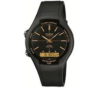 Casio Montre Quartz Homme 38.00mm avec Cadran Noir analogique/numérique et Bracelet en Rubber Strap Noir AW-90H-9EVEF