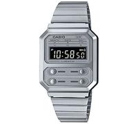 Casio Montre Quartz Unisexe 33.00mm avec Cadran Argent Digitale et Bracelet en Bracelet en Acier Argent A100WE-7BEF