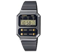 Casio Montre Quartz Unisexe 33.00mm avec Cadran Noir Digitale et Bracelet en Bracelet en Acier Noir et Argent A100WEGG-1A2EF