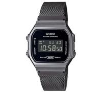 Casio Montre Quartz Unisexe 37.00mm avec Cadran Noir Digitale et Bracelet en Bracelet en Acier Noir A168WEMB-1BEF