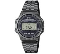 Casio Montre Quartz Unisexe 38.80mm avec Cadran Noir Digitale et Bracelet en Bracelet en Acier Argent A171WEGG-1AEF