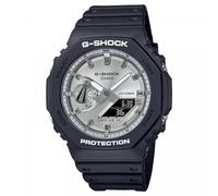 Casio Montre Quartz Unisexe 48.50mm avec Cadran Argent analogique/numérique et Bracelet en Plastic/Resin Strap Noir GA-2100SB-1AER