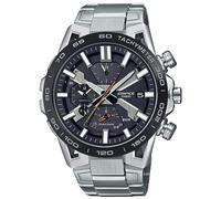 Casio Montre Solaire Homme 55.60mm avec Cadran Noir analogique et Bracelet en Bracelet en Acier Argent EQB-2000DB-1AER