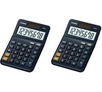 Casio MS8E Calculatrice de Bureau Alimenté par Batterie Solaire Conversion de Devises, Pieds en Caoutchouc, Bouton de Correction Rapide, Solaire/à Piles Noire (Lot de 2)