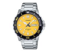 Casio MTD125D-9AV Montre analogique pour homme en acier inoxydable Cadran jaune Jour Date 100 m, Argenté, Sports