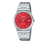 Casio MTP-B145D-4A2V Montre analogique vintage pour homme en acier inoxydable avec cadran rouge à 3 aiguilles, Argenté, Décontracté