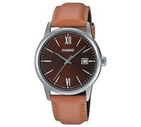 Casio MTP-V002L-5B3 Montre pour Homme avec Bracelet en Cuir Marron Cadran Marron avec Date, Bleu, Mouvement à Quartz