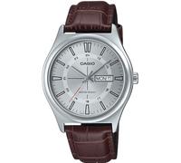 Casio MTP-V006L-7C Montre analogique à 3 aiguilles pour homme avec bracelet en cuir et cadran argenté 24 heures, Argenté, Décontracté