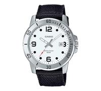 Casio MTP-VD01C-7BV Enticer Montre de sport analogique pour homme avec bracelet en tissu noir et cadran blanc 50 m