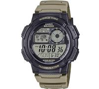 Casio Série AE-1000W | Noir/Tan | Batterie de 10 Ans | Heure Mondiale | Alarme Quotidienne | Montre illuminatrice numérique