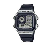 Casio Série AE1200WH | Montre numérique pour Homme | 100 m WR | Multi alarmes | Chronomètre 100 Secondes | Compte à rebours | Carte du Monde pour Le Temps | Lumière LED | Affichage analogique LC |