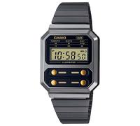 Casio Montre Quartz Unisexe 33.00mm avec Cadran Noir Digitale et Bracelet en Bracelet en Acier Noir et Argent A100WEGG-1A2EF