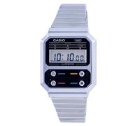 Casio Vintage Digital Illuminator Alarme Acier Inoxydable A100WE-1A Montre Homme