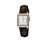 Casio Women Analog Quartz Watch avec bracelet en cuir LTP-V007L-7 Brown / White Strap.