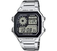Casio World Time Montre numérique pour homme Série AE-1200 Modèle Overseas, Métal argenté AE-1200WHD-1AV, Type de bracelet