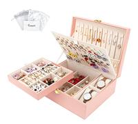 Casiwaft Boîte à bijoux en Cuir, Coffret à Bijoux 2 Couches Grande Capacité avec oreiller de montre, Rangement Bijoux avec Plateau amovible pour Bagues, Boucles d'oreilles, Colliers, Bracelets, Rose